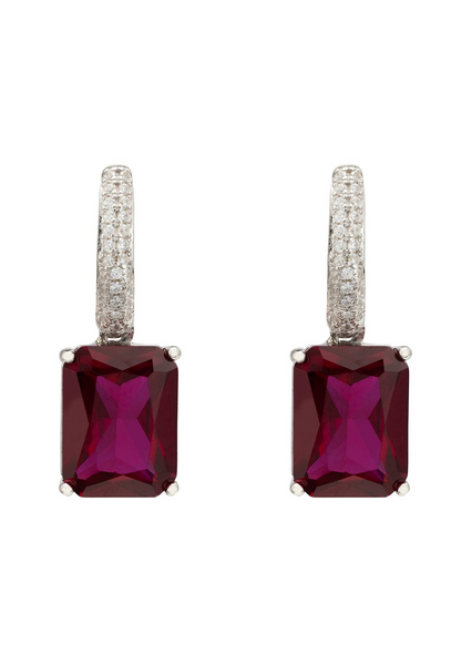 Ruby CZ Rectangle Drop Earrings