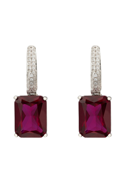 Ruby CZ Rectangle Drop Earrings