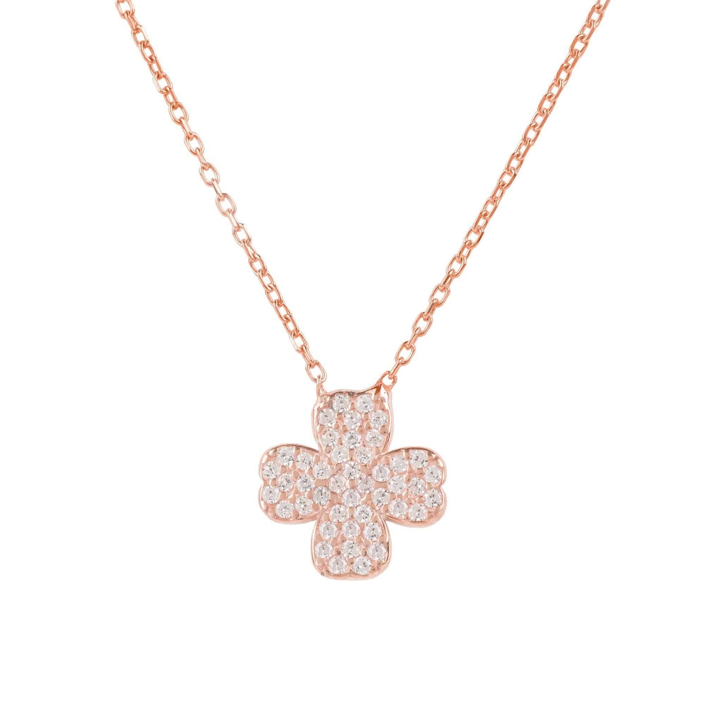 Four Leaf Clover Necklace in Sterling Silver with White Zirconia