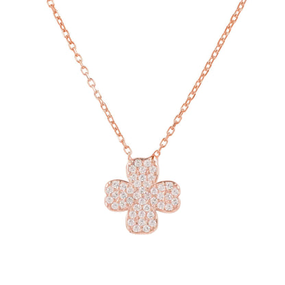 Four Leaf Clover Necklace in Sterling Silver with White Zirconia