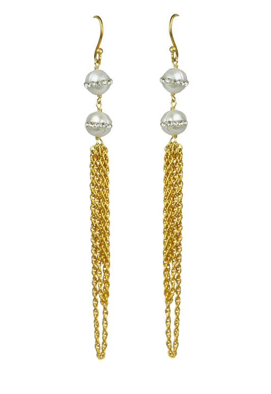 Double White Pearl Statement Earrings