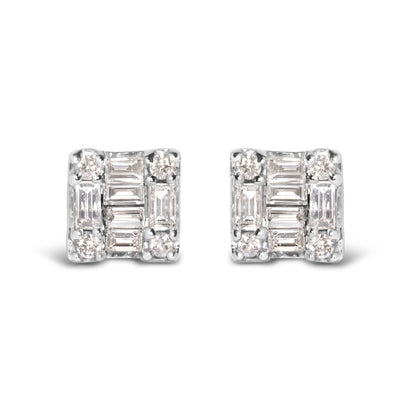 Skyler Round and Baguette Diamond Mosaic Square Studs