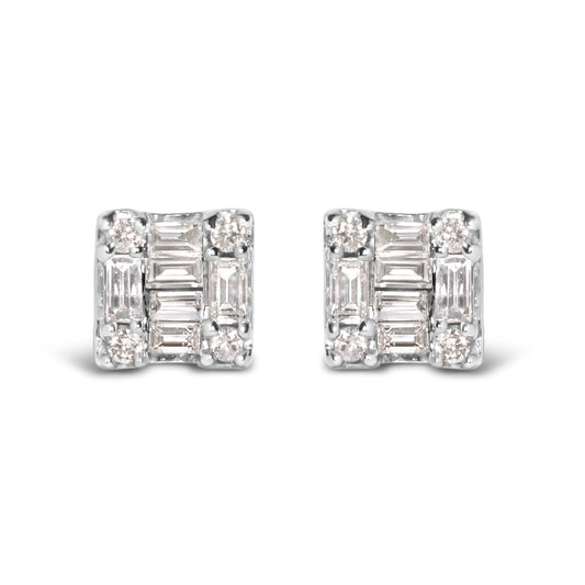 Skyler Round and Baguette Diamond Mosaic Square Studs