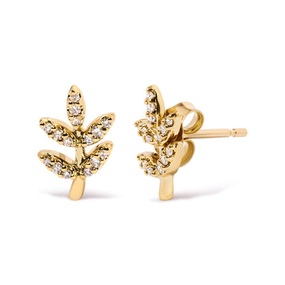 Diamond Accented Leaf Stud Earrings