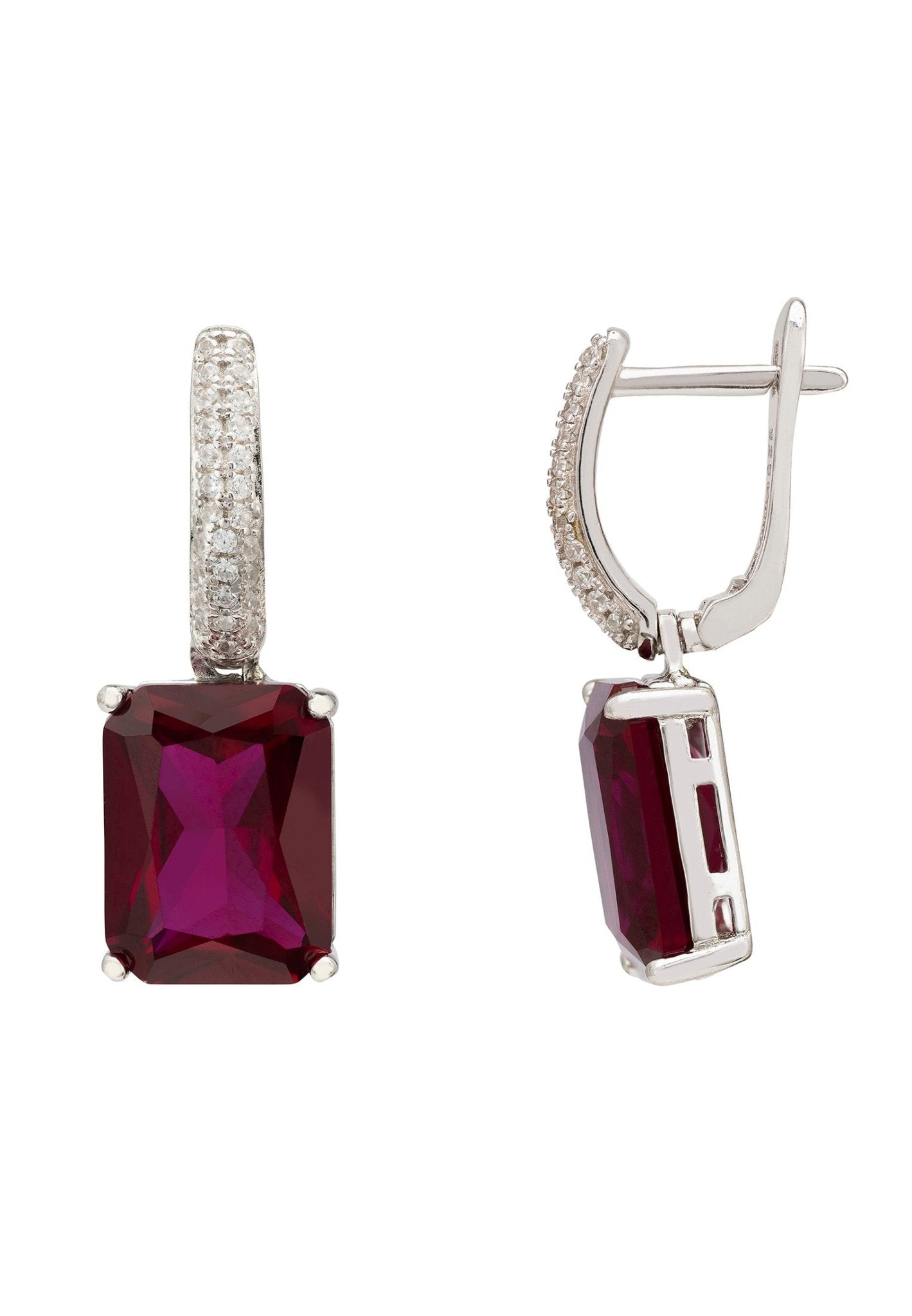 Ruby CZ Rectangle Drop Earrings