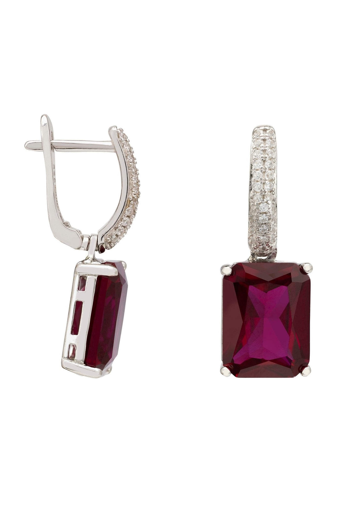 Ruby CZ Rectangle Drop Earrings