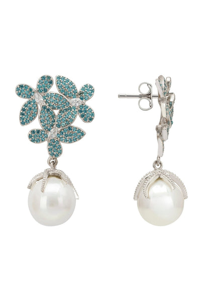 Aqua Green Flower Pearl Earrings