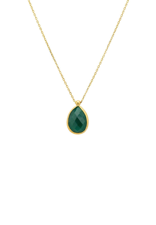 Green Onyx teardrop pendant on a gold necklace