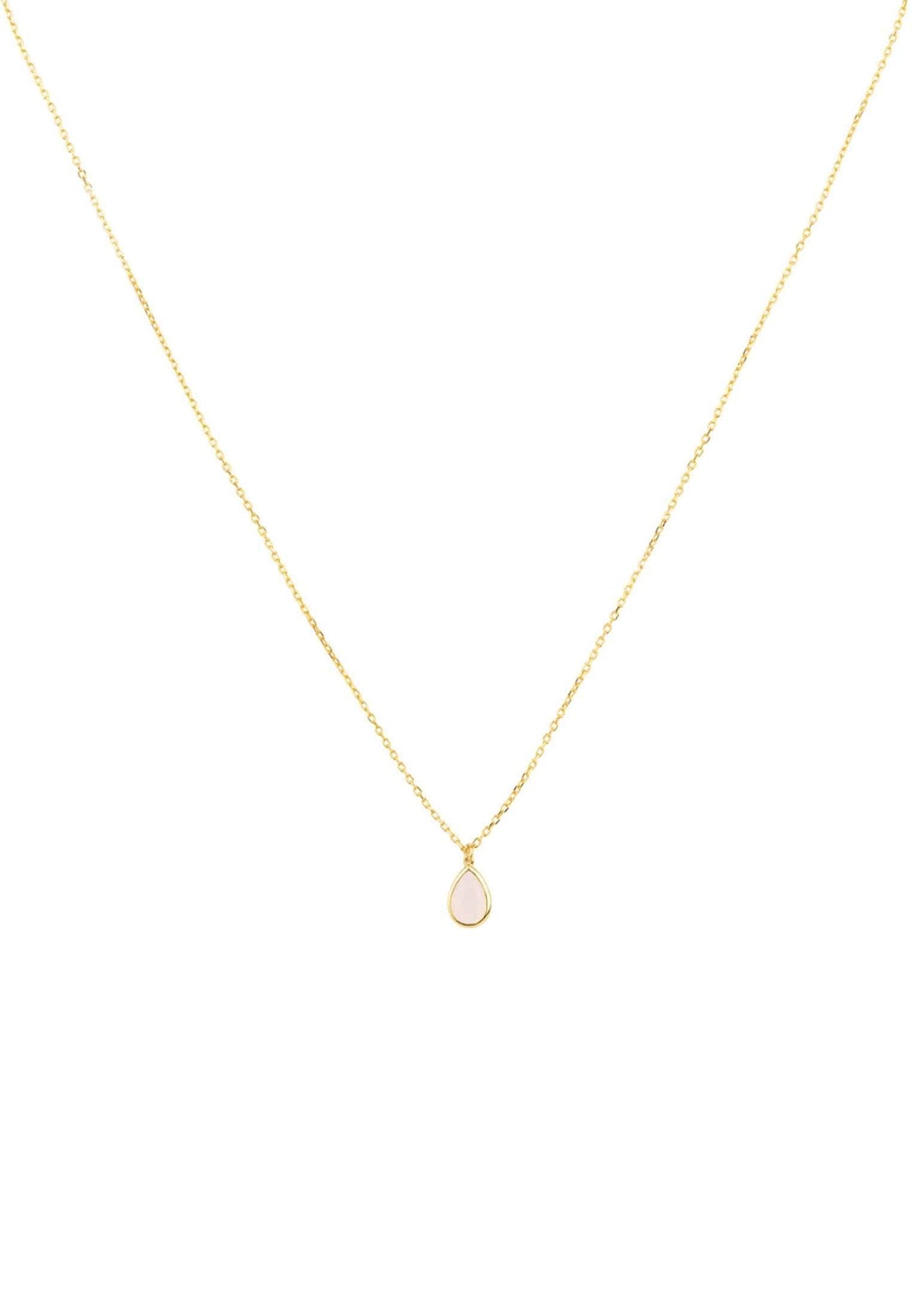 Gold teardrop necklace with rose quartz gemstone