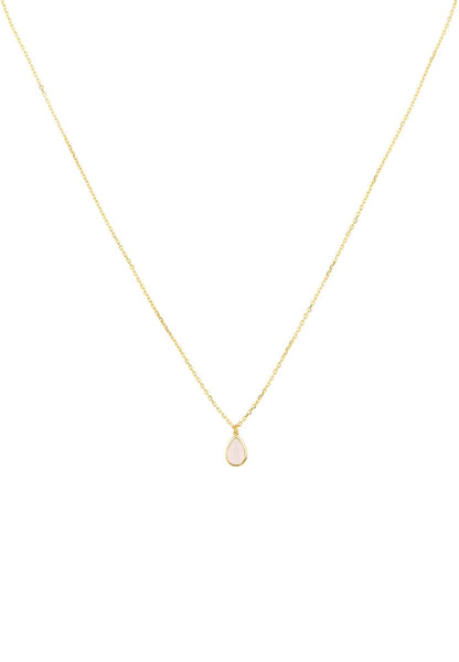 Gold teardrop necklace with rose quartz gemstone