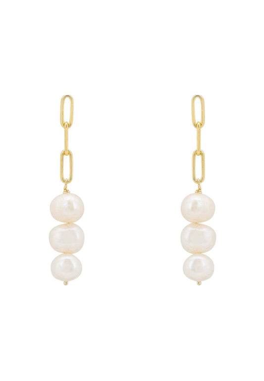 Three pearl drop earrings in gold setting