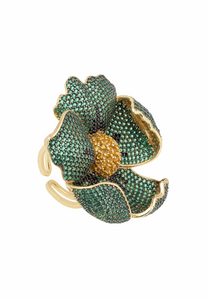 Poppy Flower Green Ring Gold