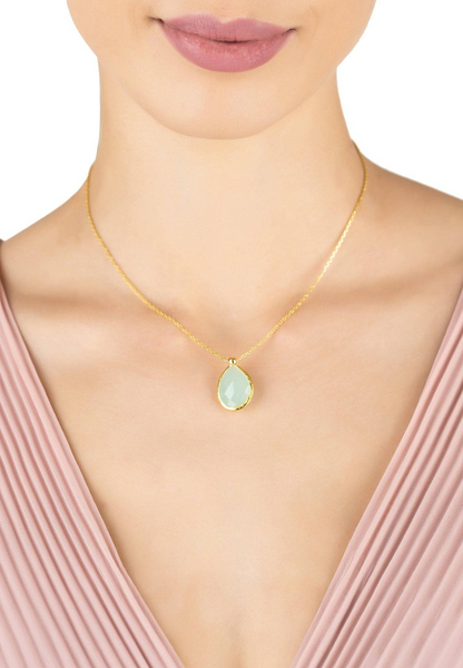 Aqua Chalcedony Drop Necklace