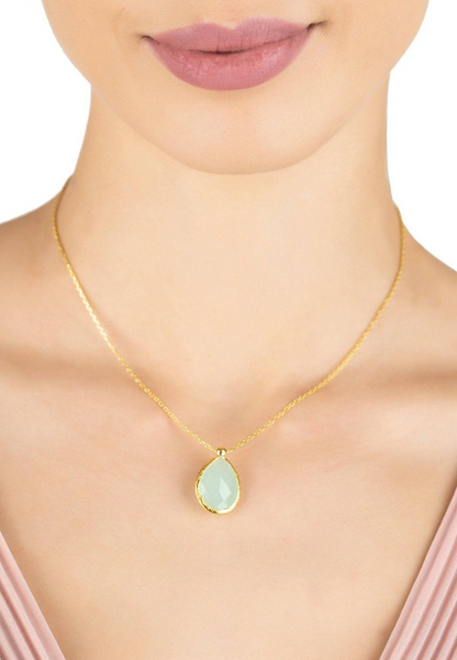 Aqua Chalcedony Drop Necklace