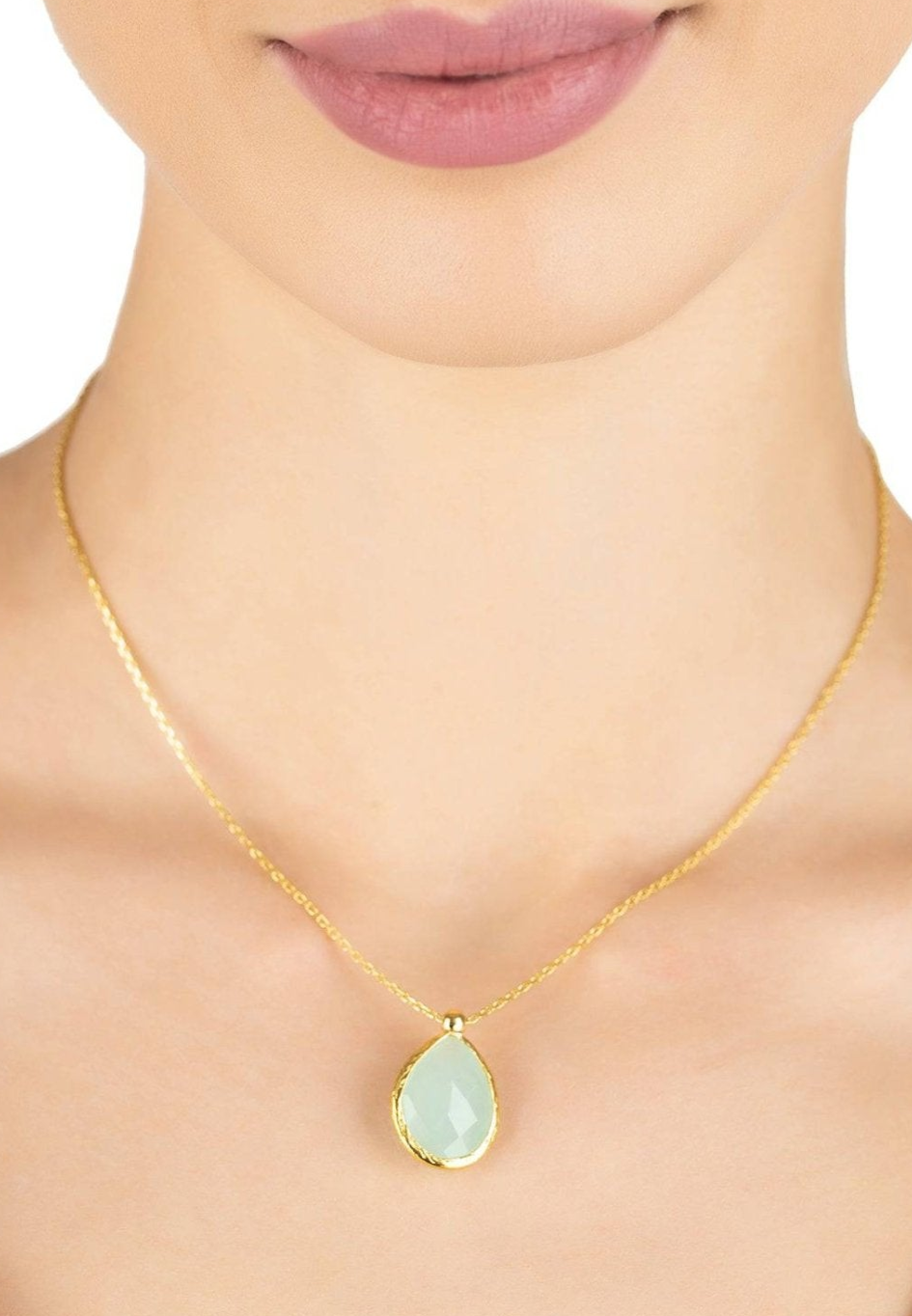 Aqua Chalcedony Drop Necklace