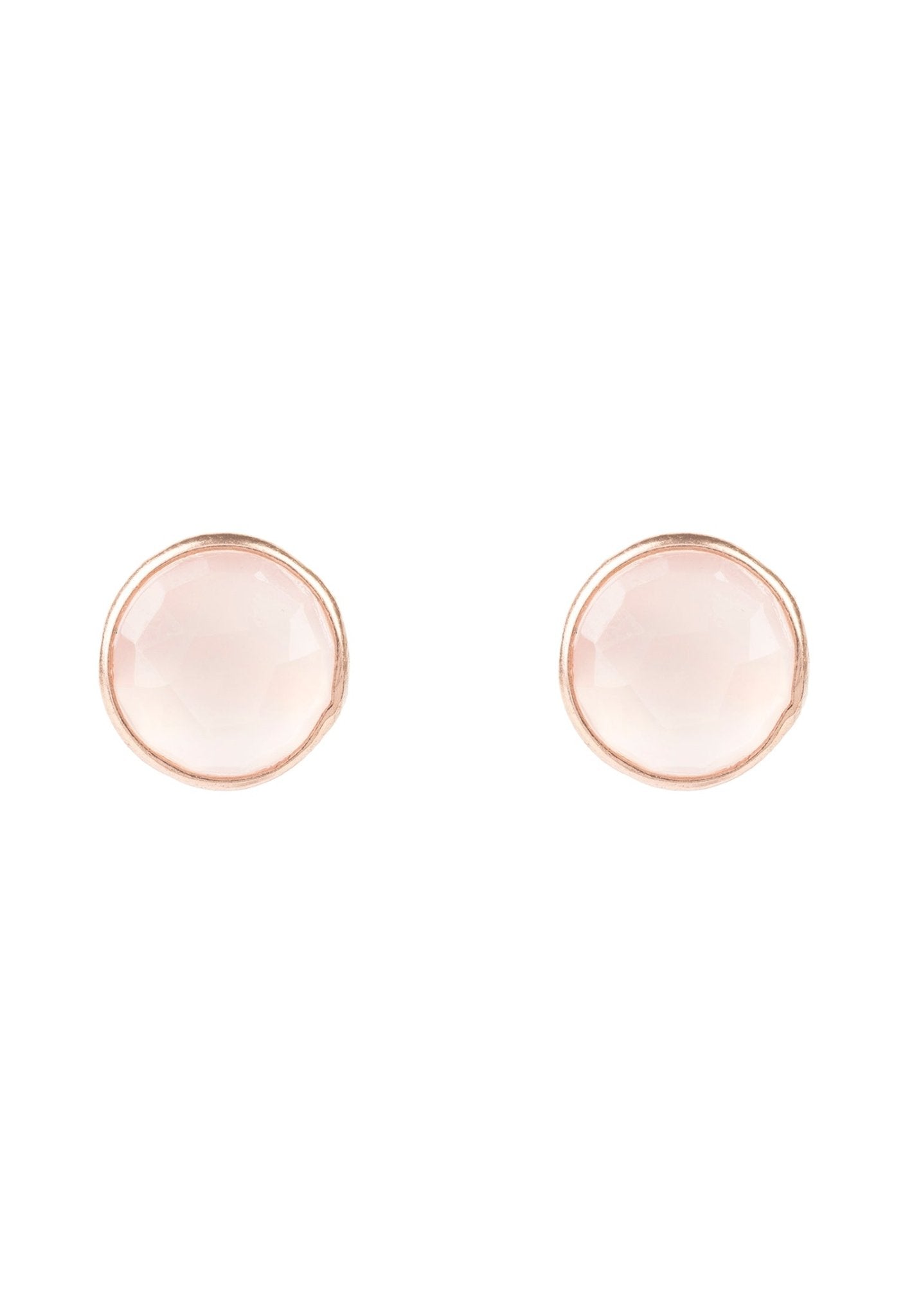 Rose quartz circle earrings in rose gold, medium size