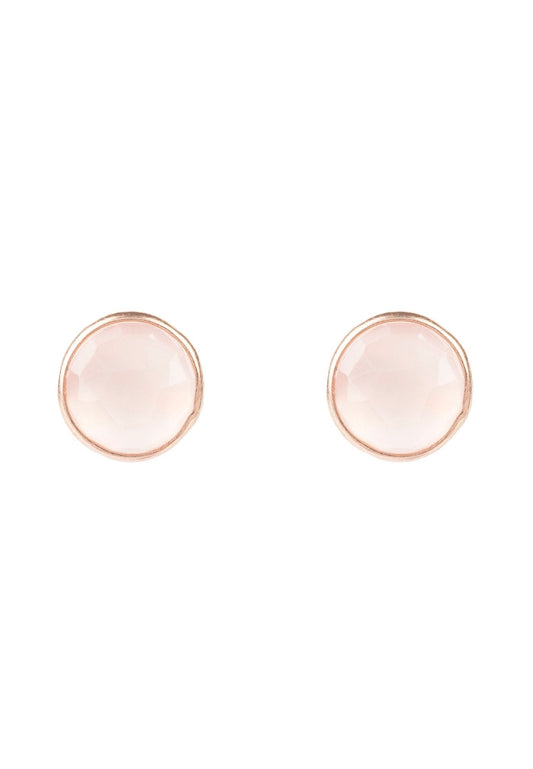 Rose quartz circle earrings in rose gold, medium size