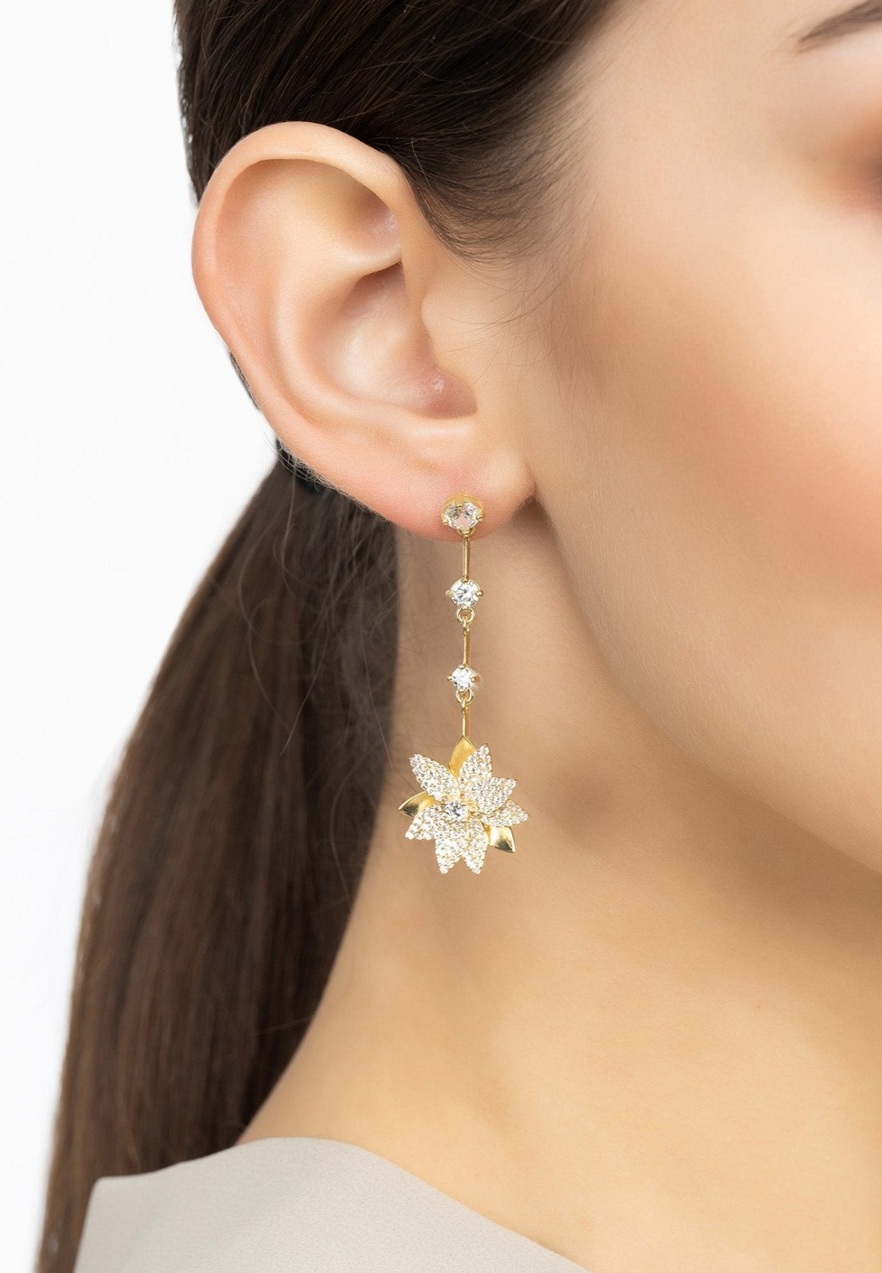 Dahlia Drop Earrings Silver White