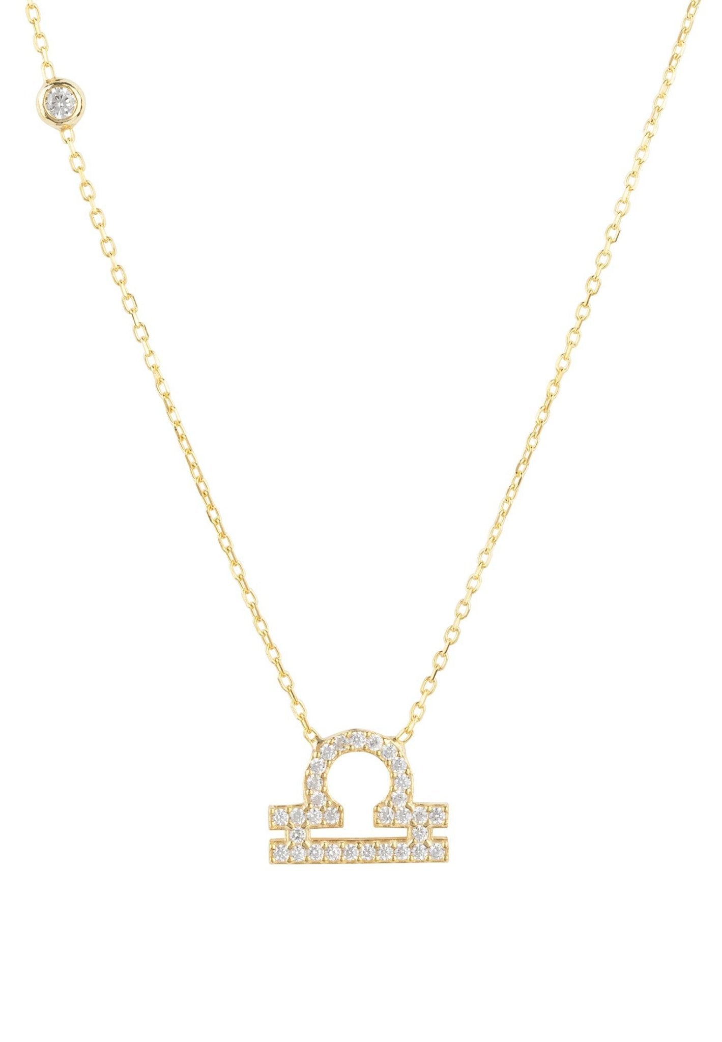 Gold Libra Pendant Necklace with white zircons