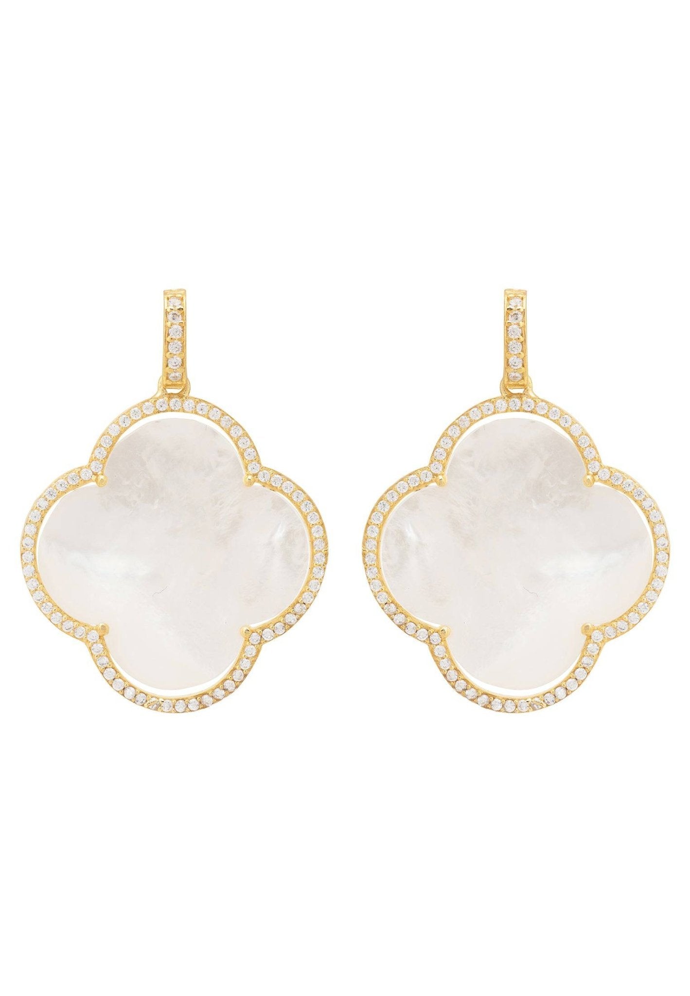 Clover Mother of Pearl Gemstone Gold Earrings