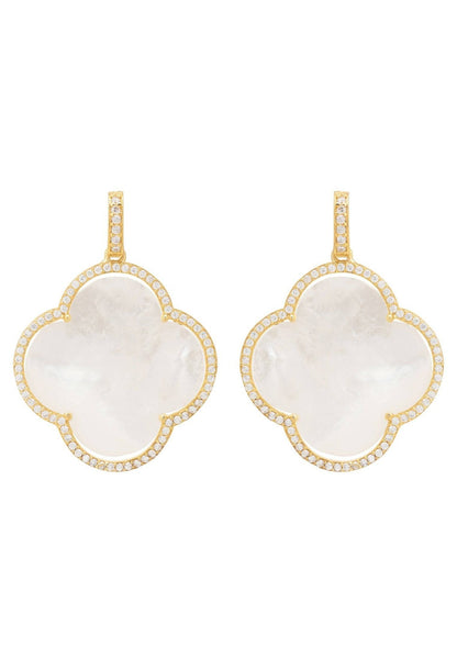 Clover Mother of Pearl Gemstone Gold Earrings