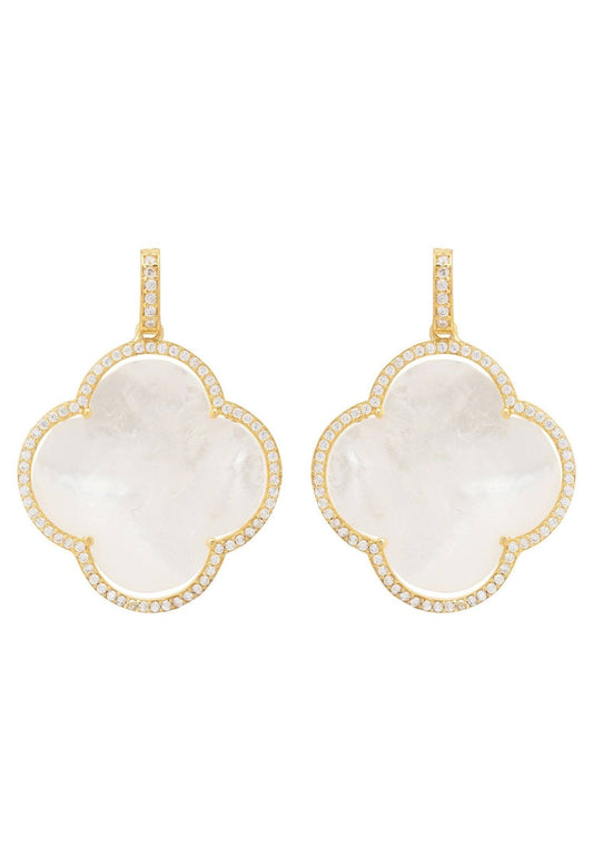 Clover Mother of Pearl Gemstone Gold Earrings