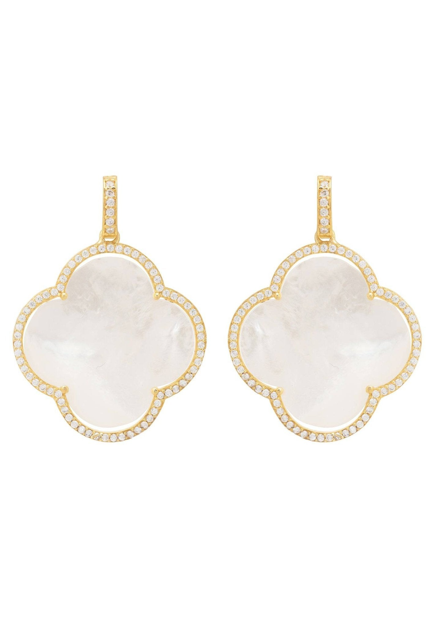 Clover Mother of Pearl Gemstone Gold Earrings