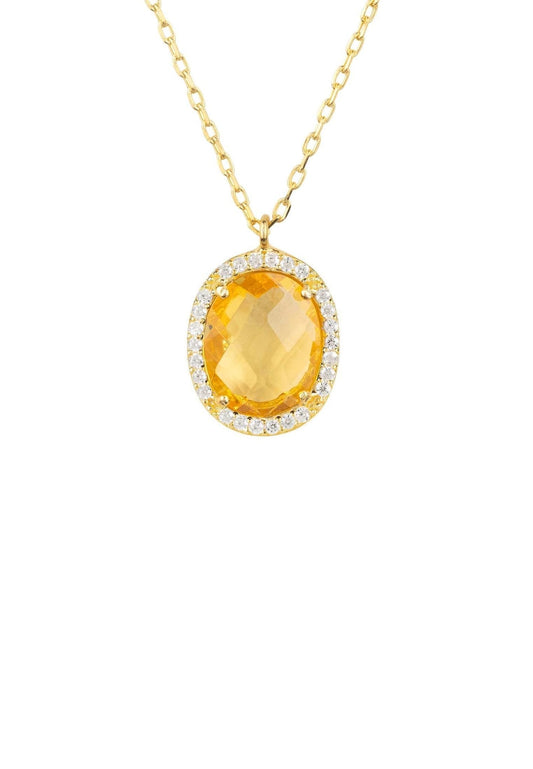 Amber Oval Gemstone Pendant Necklace