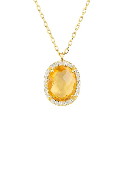 Amber Oval Gemstone Pendant Necklace