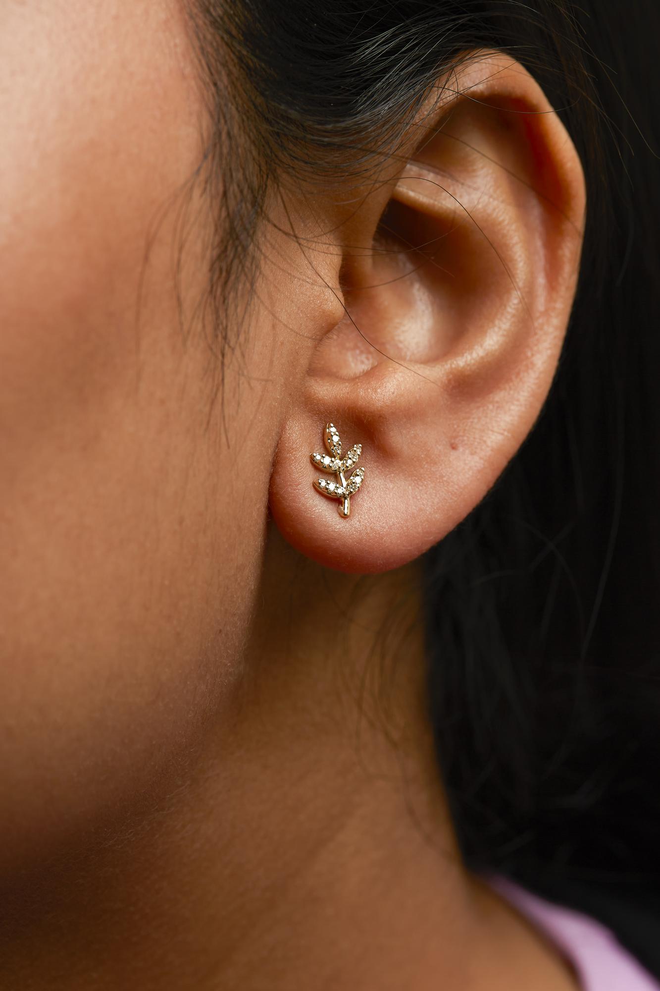 Diamond Accented Leaf Stud Earrings