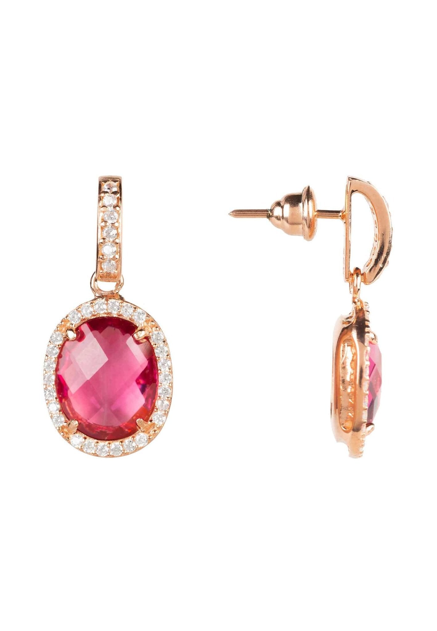 Pink Tourmaline Oval Gemstone Drop Earrings Rose Gold