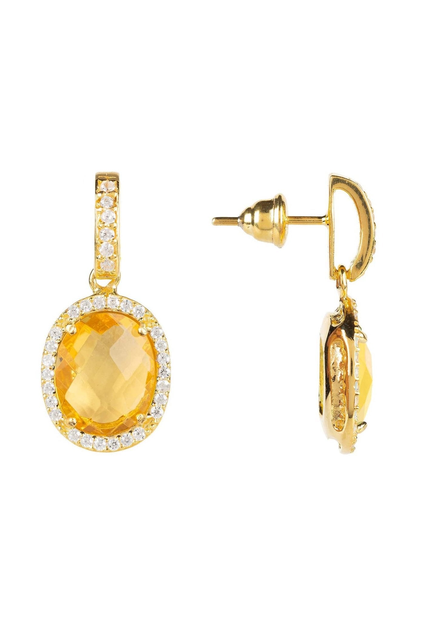 Gold Citrine Hydro Oval Gemstone Drop Earrings