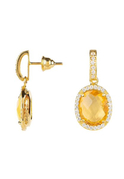 Gold Citrine Hydro Oval Gemstone Drop Earrings