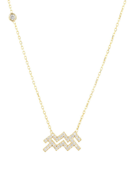 Gold Aquarius Pendant Necklace with white zircons