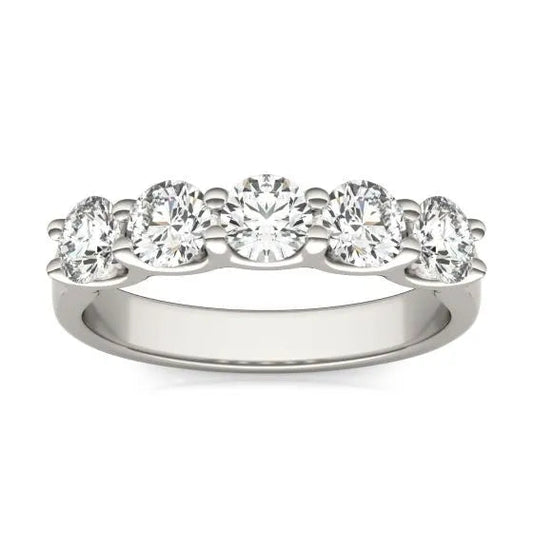 Round Lab Grown Diamond Five Stone Anniversary Band in 14K White Gold