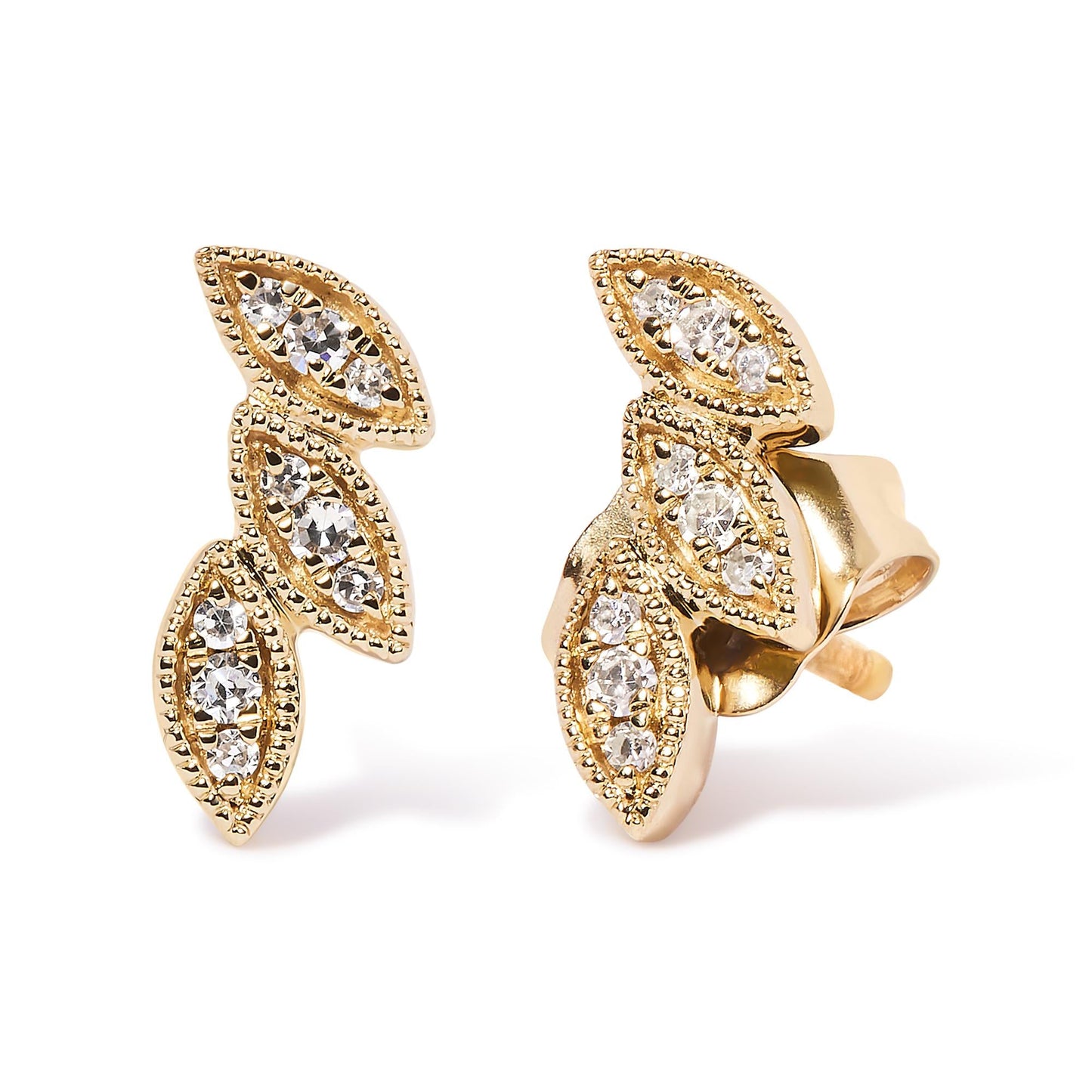 Diamond Triple Leaf Stud Earring