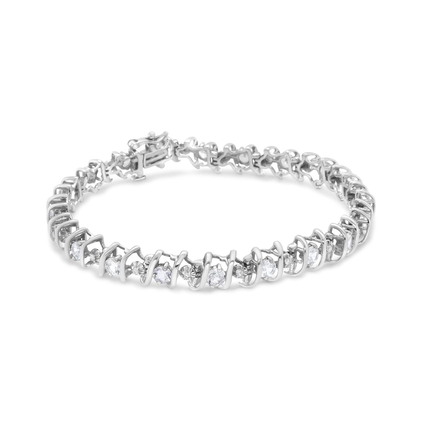 Silver Lab-Grown Birthstone and 1/6 Cttw Round Diamond Tennis Bracelet