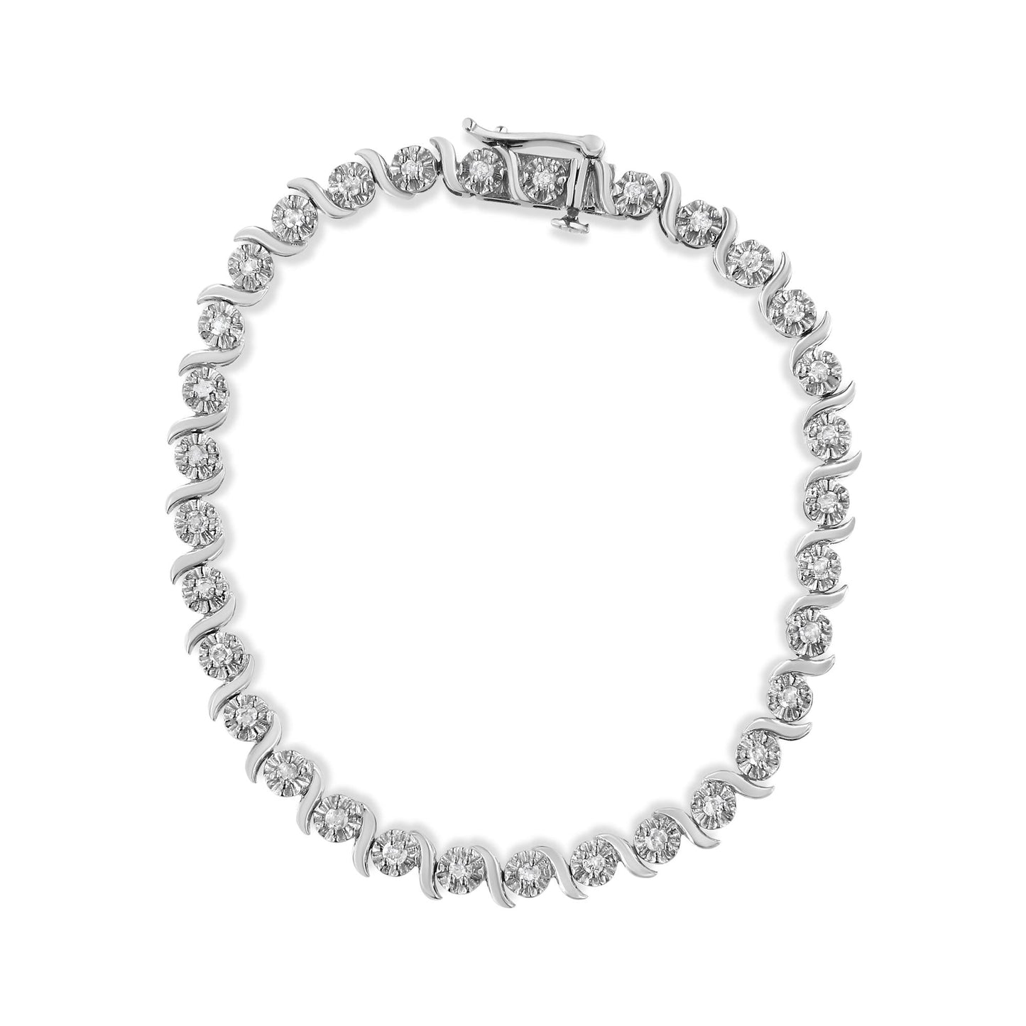 Diamond Spiral Wave Curved-Link 7" Tennis Bracelet