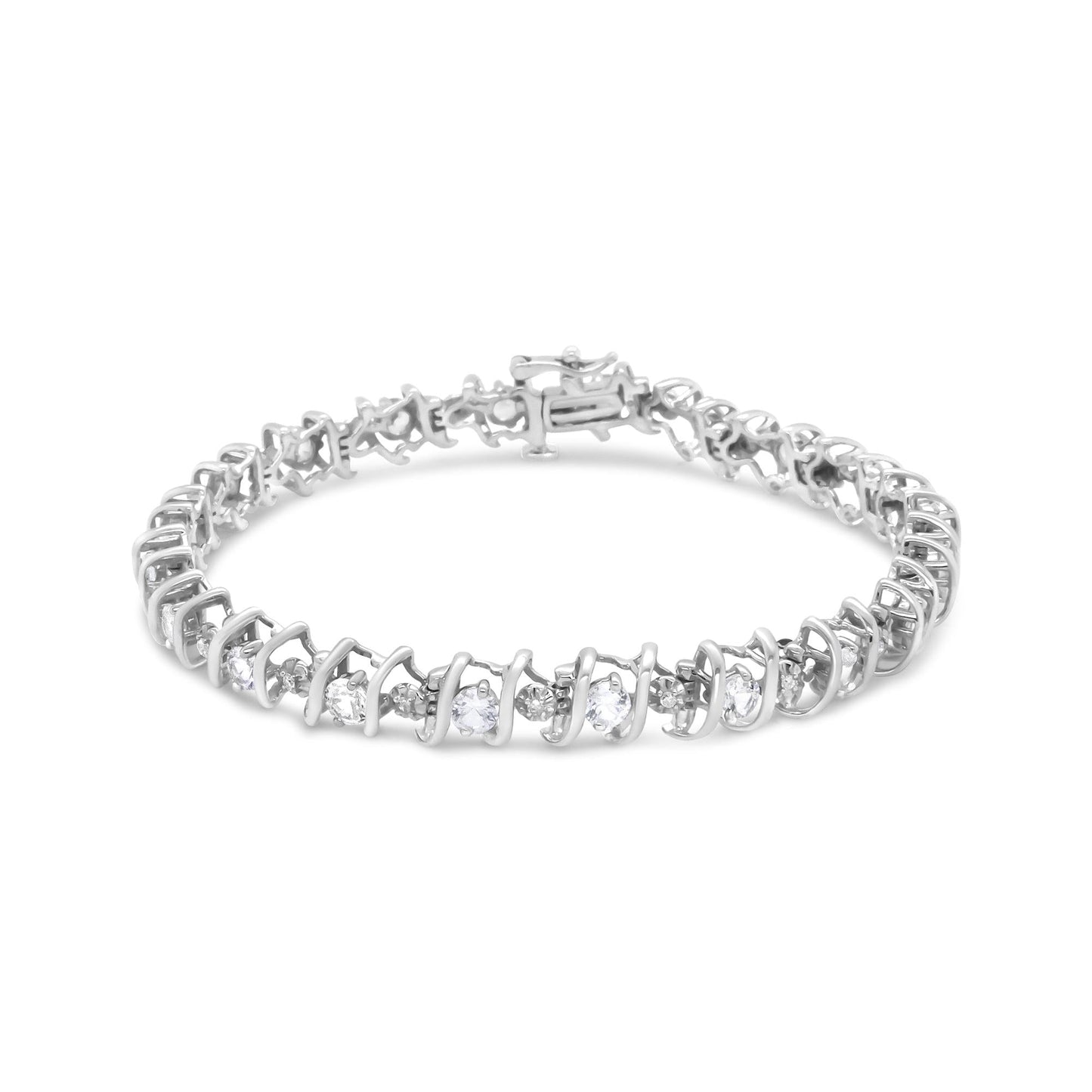 Silver Lab-Grown Birthstone and 1/6 Cttw Round Diamond Tennis Bracelet