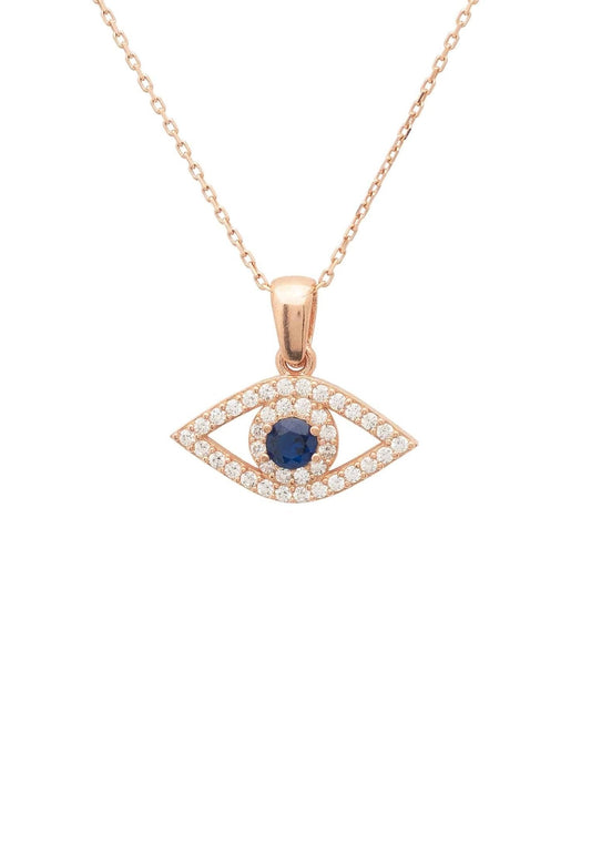 Sterling Silver Evil Eye Necklace with Blue Zircon
