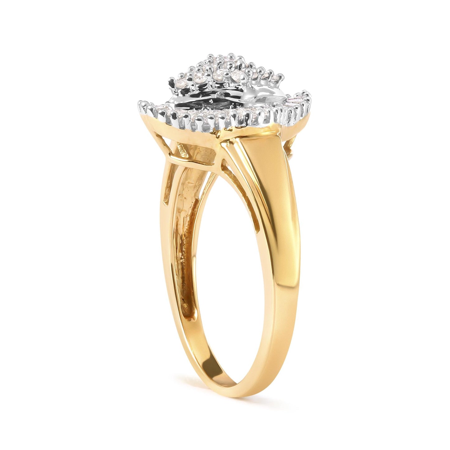 Round and Baguette-Cut Diamond Rhombus Head and Halo Ring