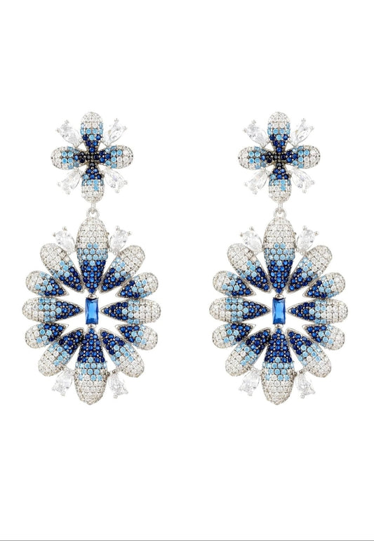 Ice Blue Gradient Flower Drop Earrings