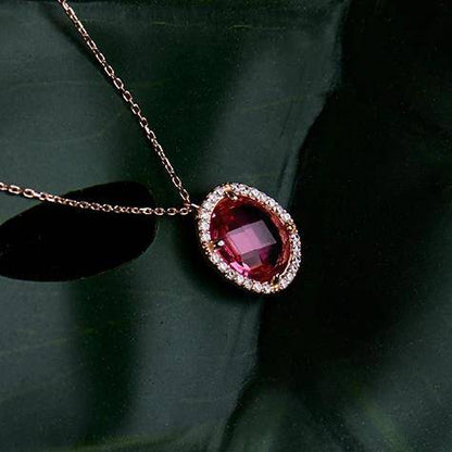 Pink Tourmaline Oval Gemstone Pendant Necklace