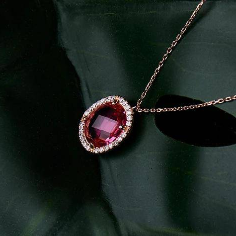 Pink Tourmaline Oval Gemstone Pendant Necklace