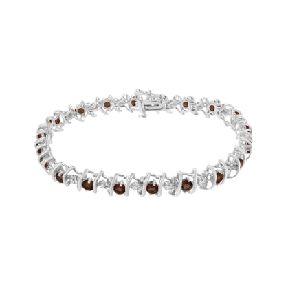 Silver Lab-Grown Birthstone and 1/6 Cttw Round Diamond Tennis Bracelet