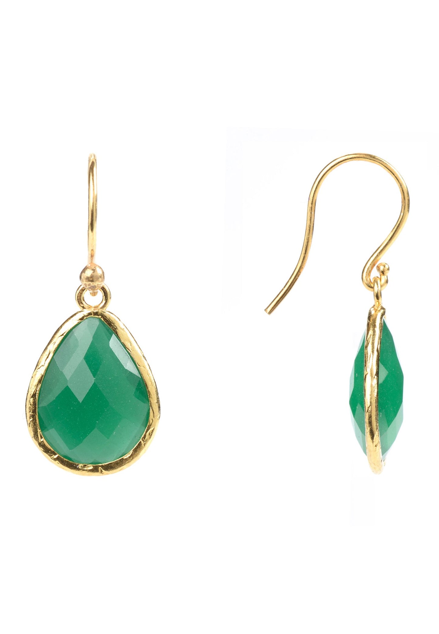 Elegant green onyx gold teardrop earrings, lightweight