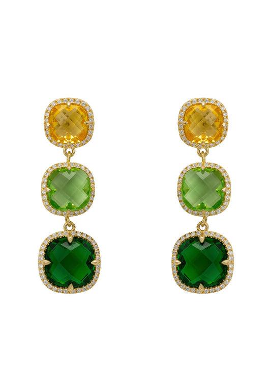 Gold Green Citrus Gemstone Drop Earrings