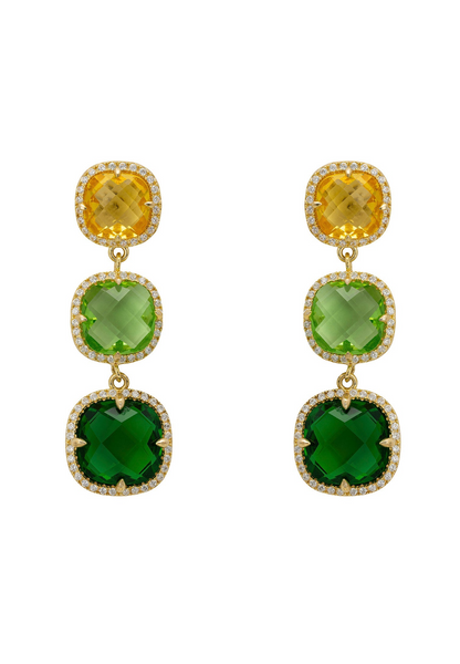 Gold Green Citrus Gemstone Drop Earrings