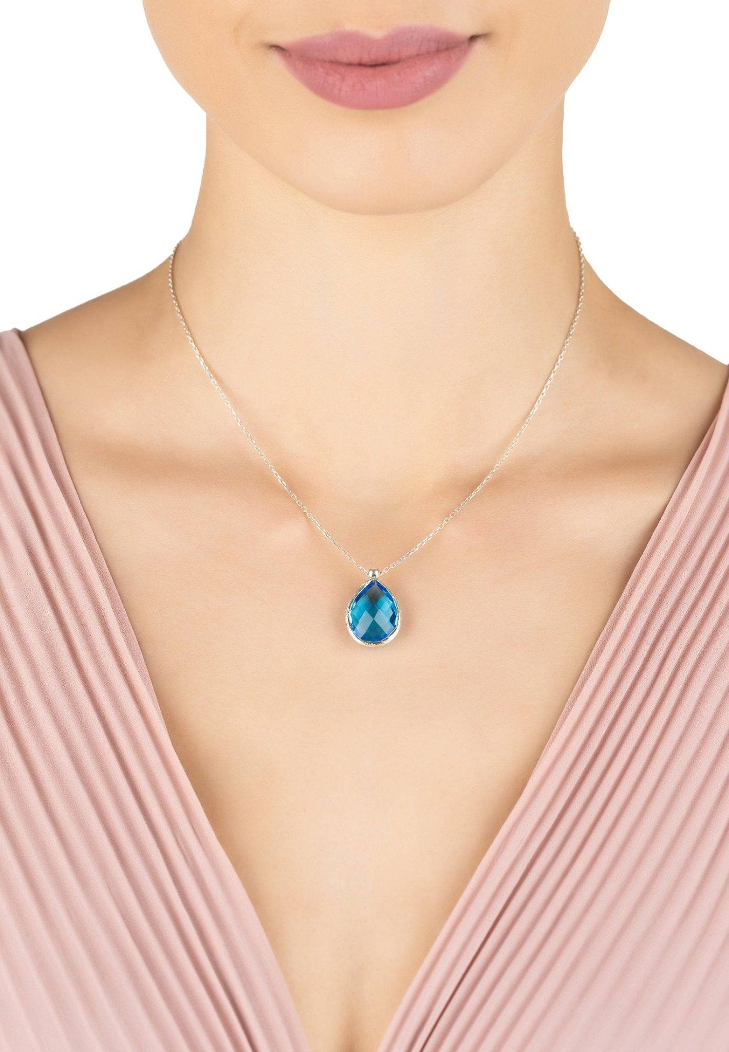 Silver Sky Blue Topaz Drop Necklace