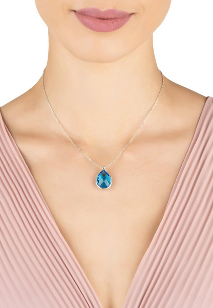 Silver Sky Blue Topaz Drop Necklace